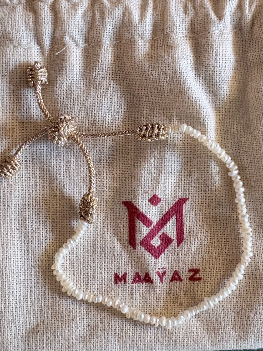 MEW Maayaz MINI JOHER Pearl & Gold Thread Bracelet Adjustable - Picture 4 of 9